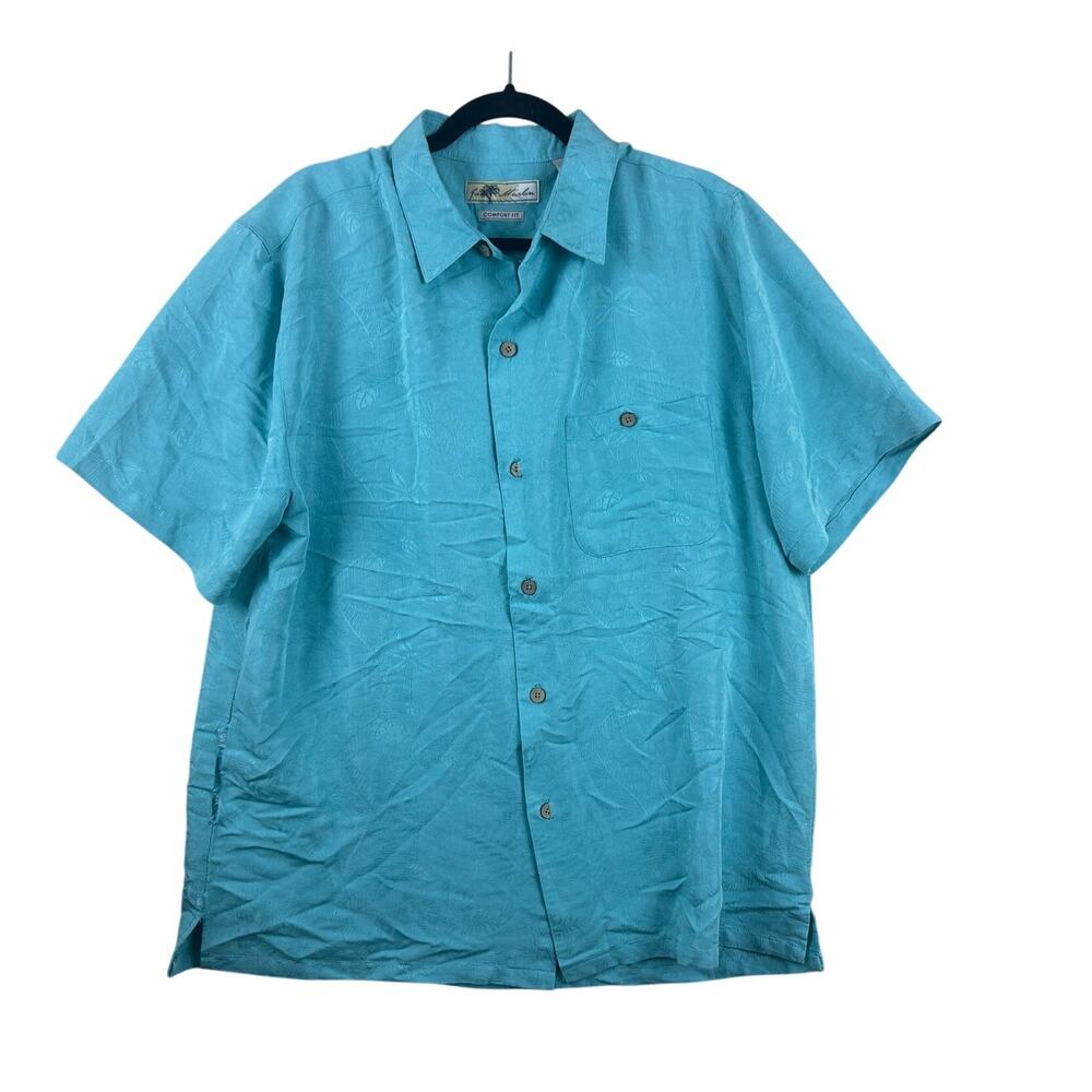 Joe Marlin Aqua Jacquard Tropical Hawaiian Shirt Comfort Fit XL